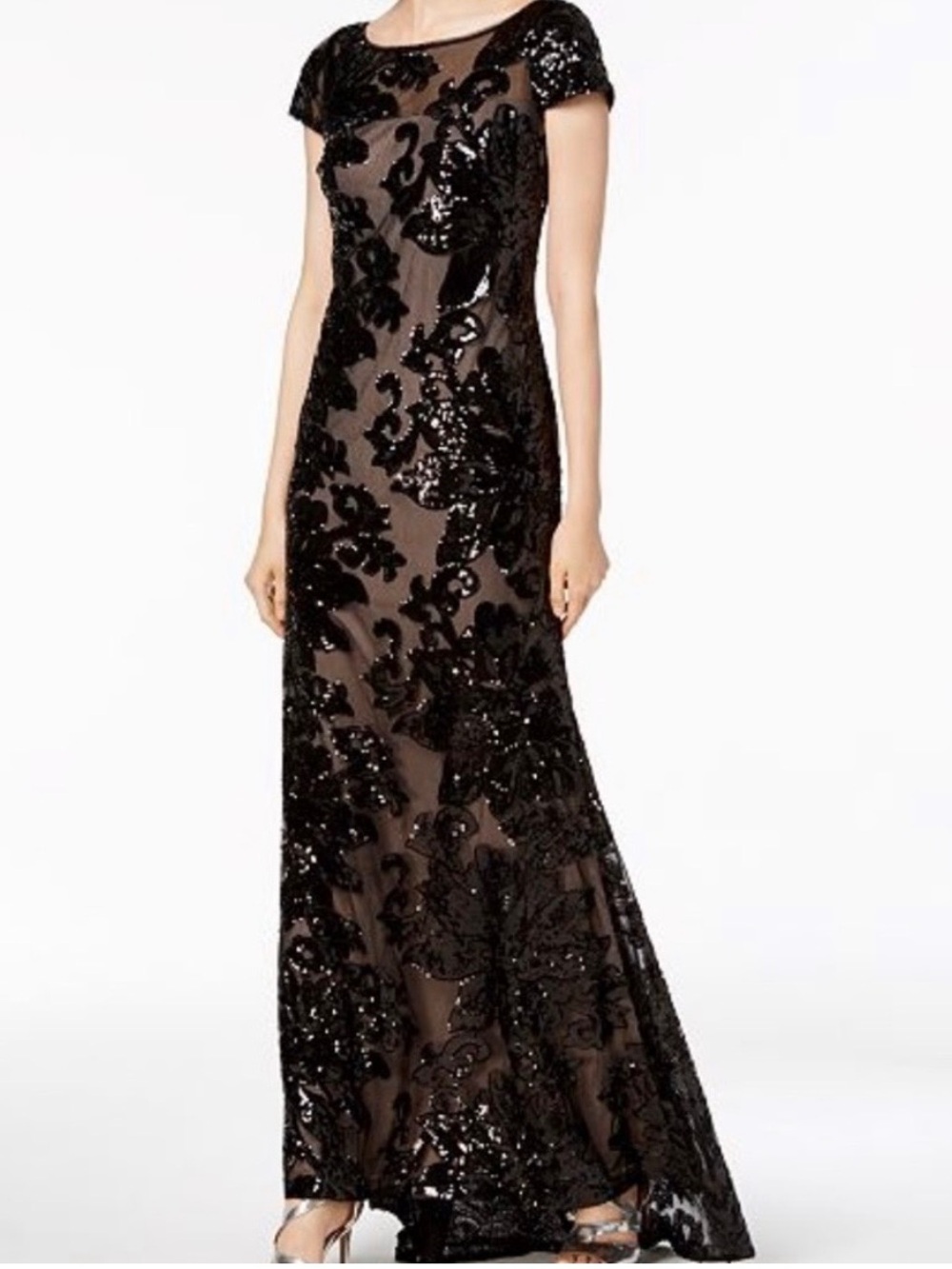 Calvin Klein Black Sequin Embellished Evening Gown